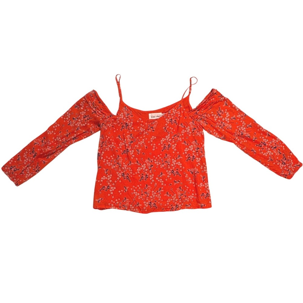 Line + Dot Red Floral Cold Shoulder Blouse Long Sleeve Top Small NWT